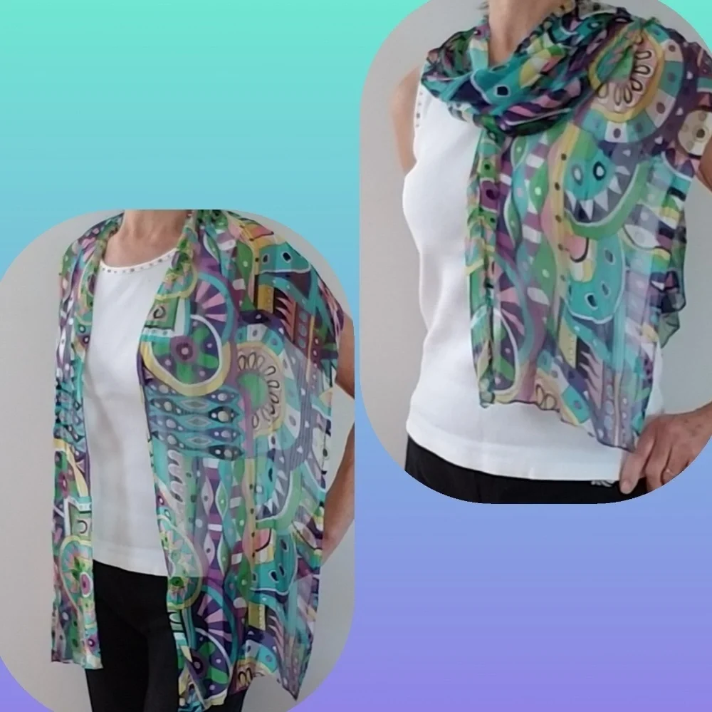 VTG Berkshire Retro Geometric Abstract Sheer Scarf